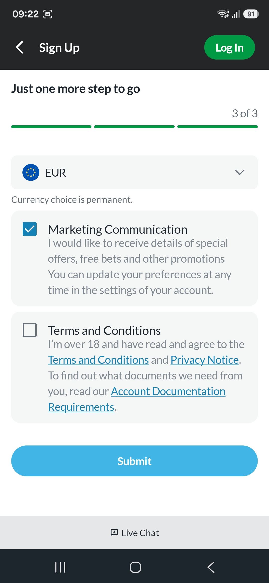 BetVictor Registration Complete