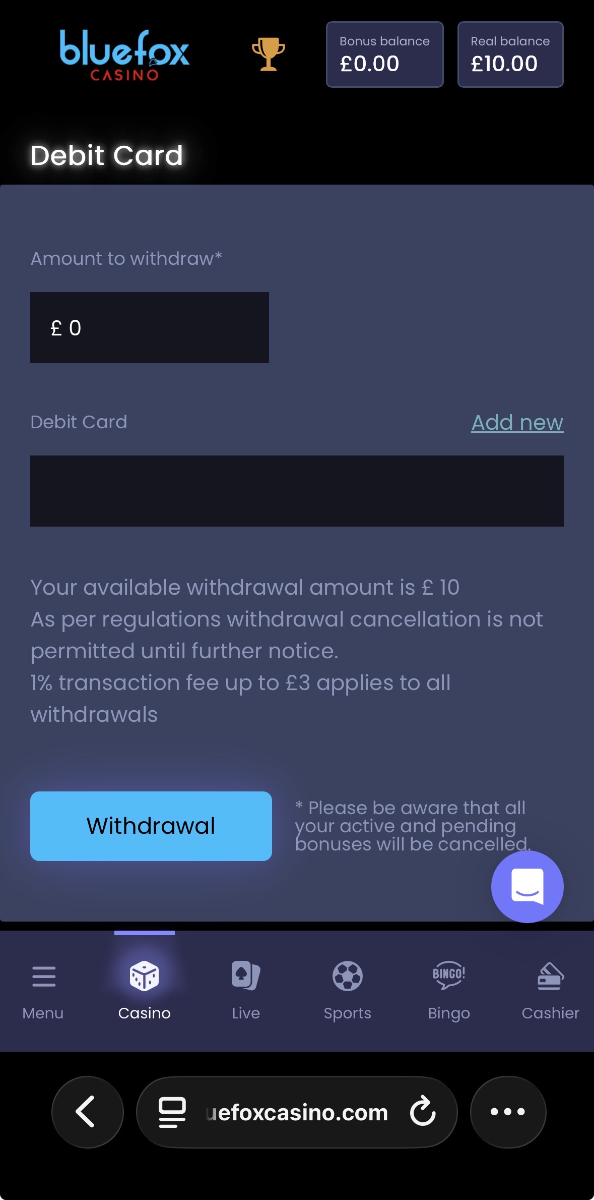 Bluefox Sports Withdraw 4