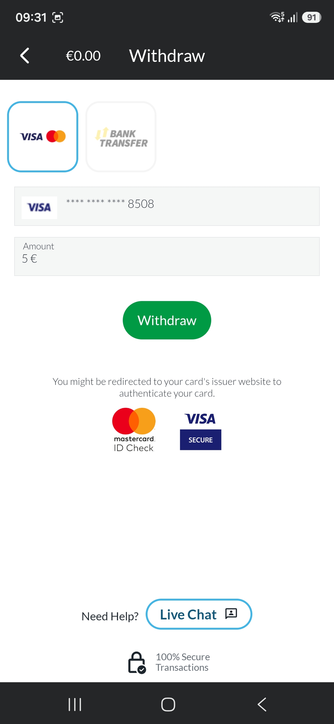BetVictor Withdrawal options