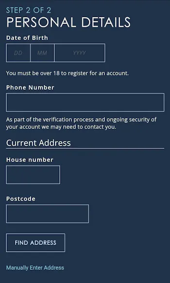 Sporting Index Registration 4