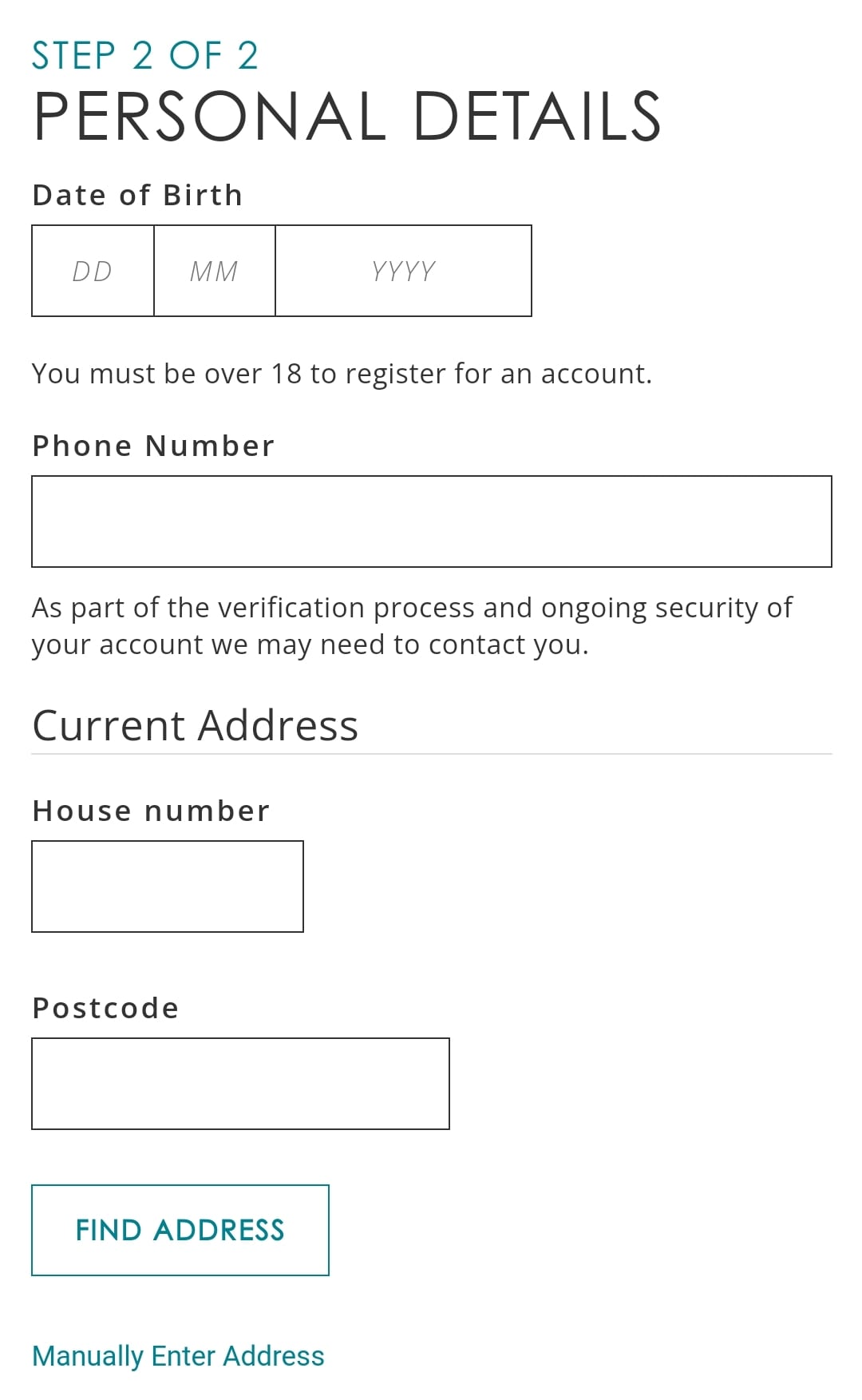 Spreadex Registration 3