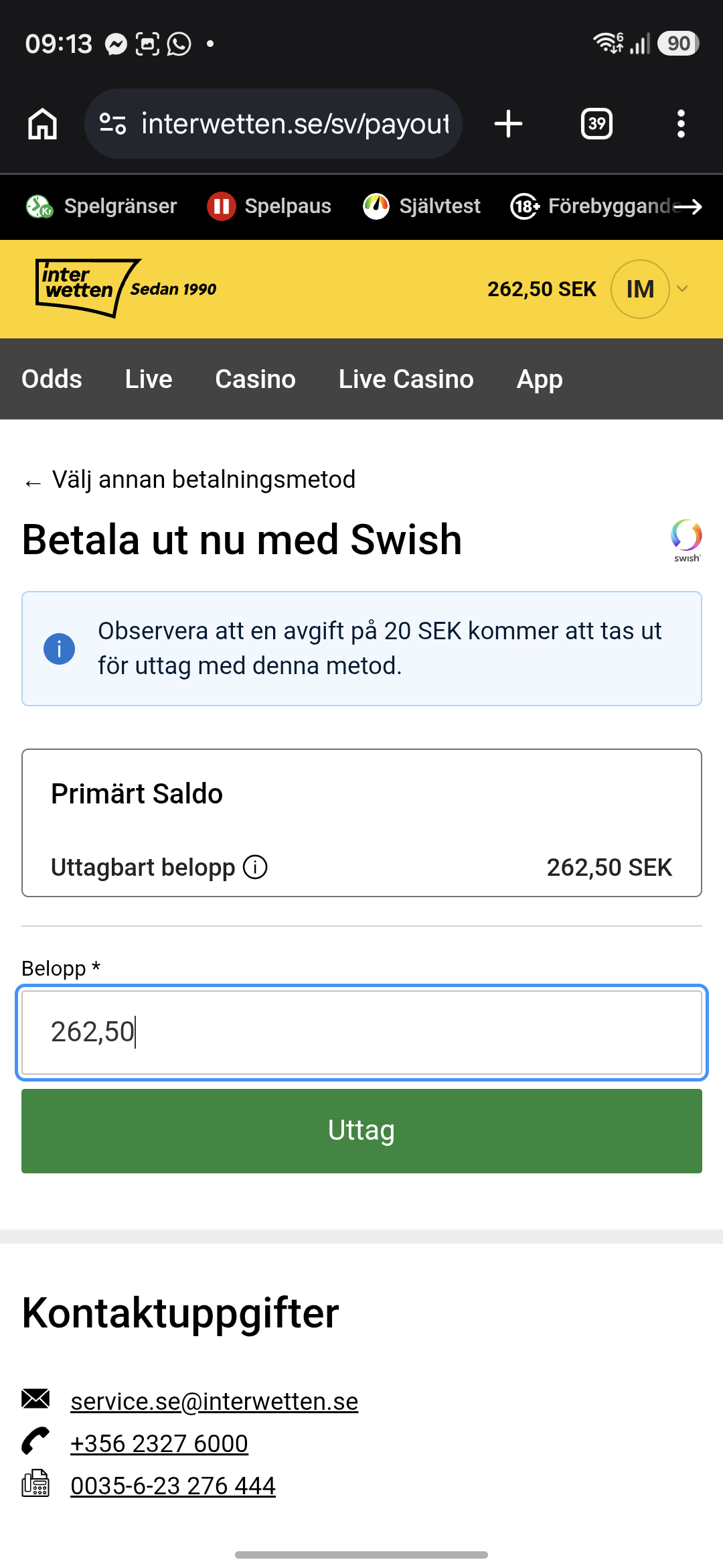 Uttag - Interwetten
