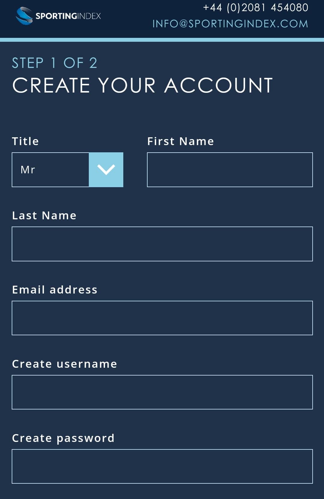Sporting Index Registration 2