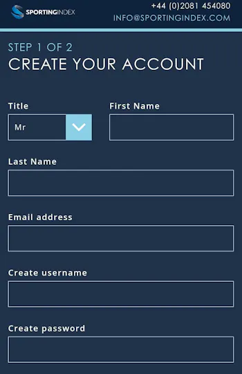 Sporting Index Registration 2
