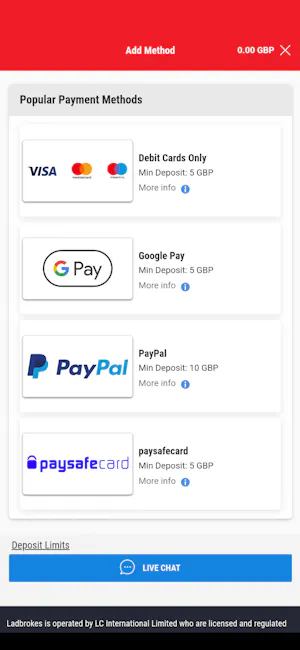 Ladbrokes app payment methods