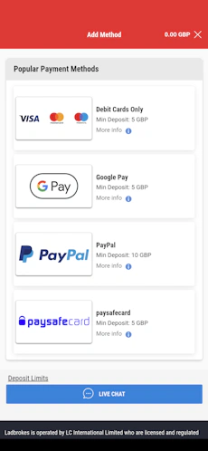 Ladbrokes app payment methods