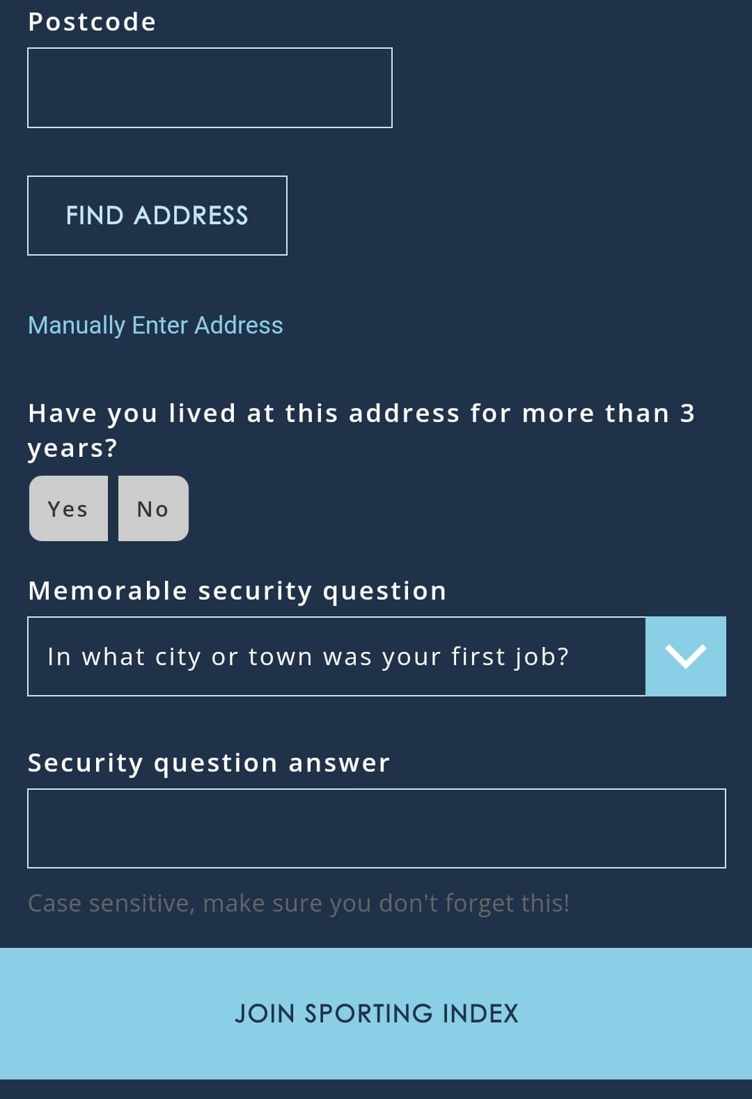 Sporting Index Registration 5