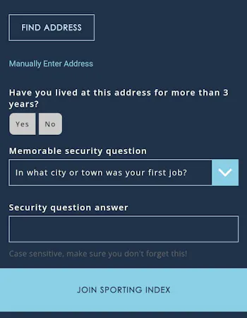 Sporting Index Registration 5