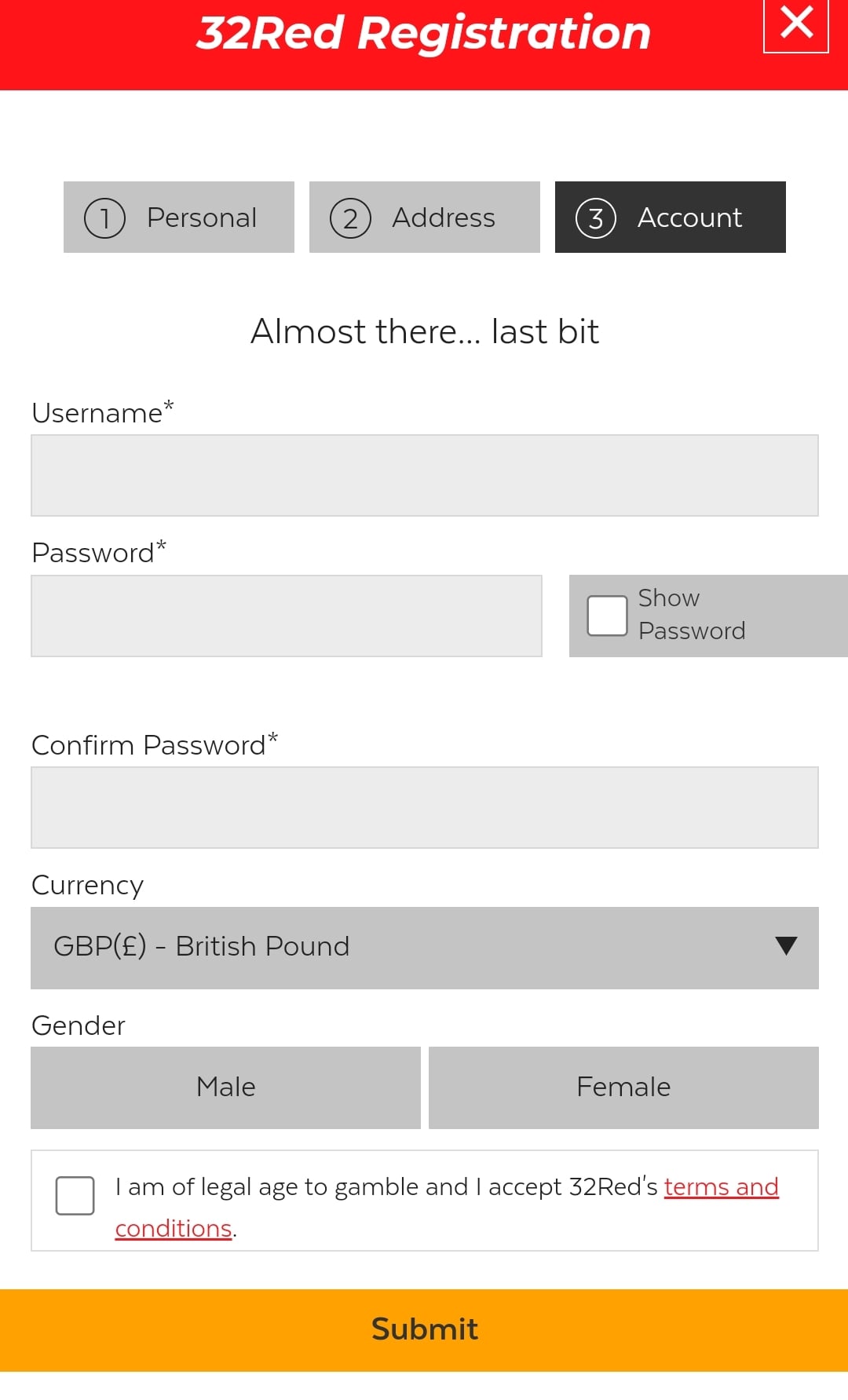 32Red Registration 3