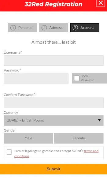 32Red Registration 3