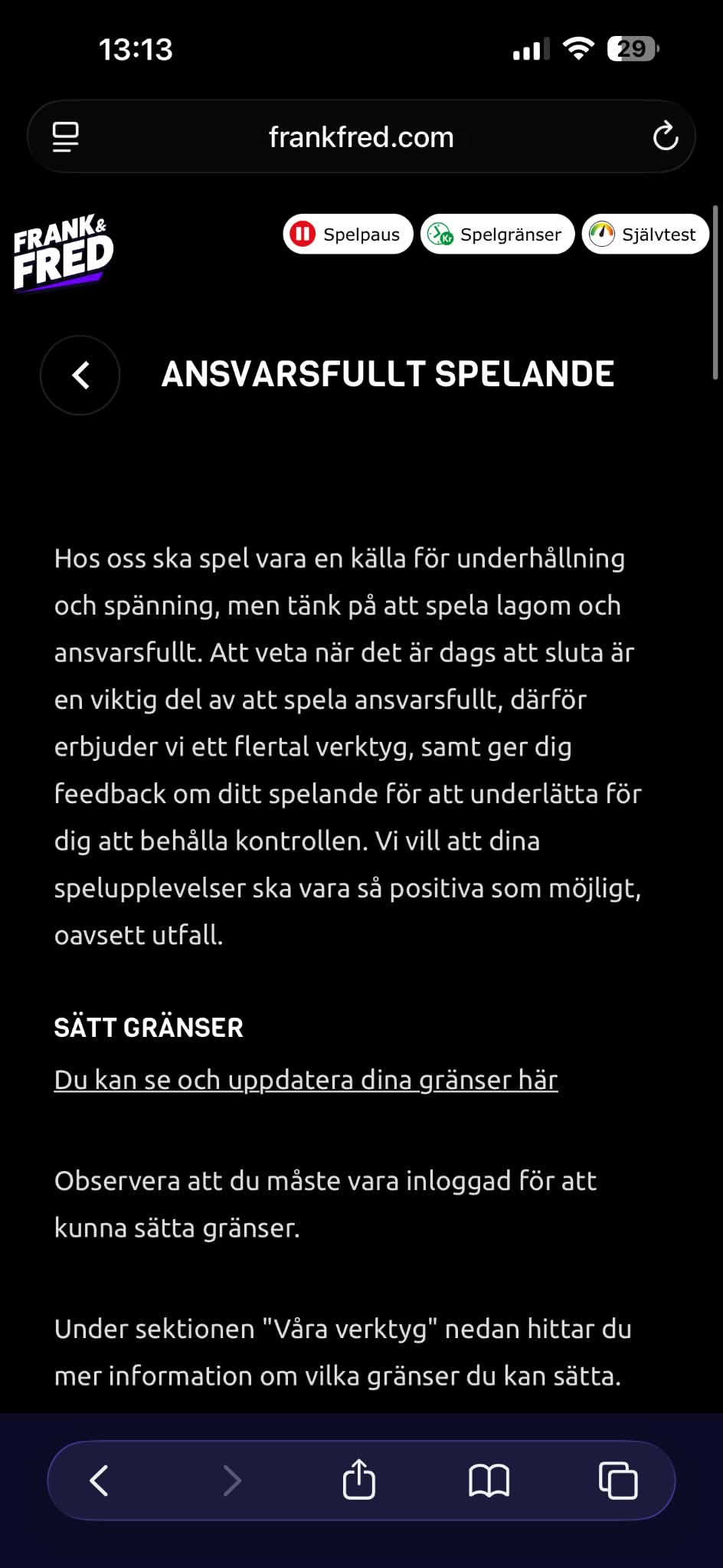 Ansvarsfullt spelande - Frank & Fred