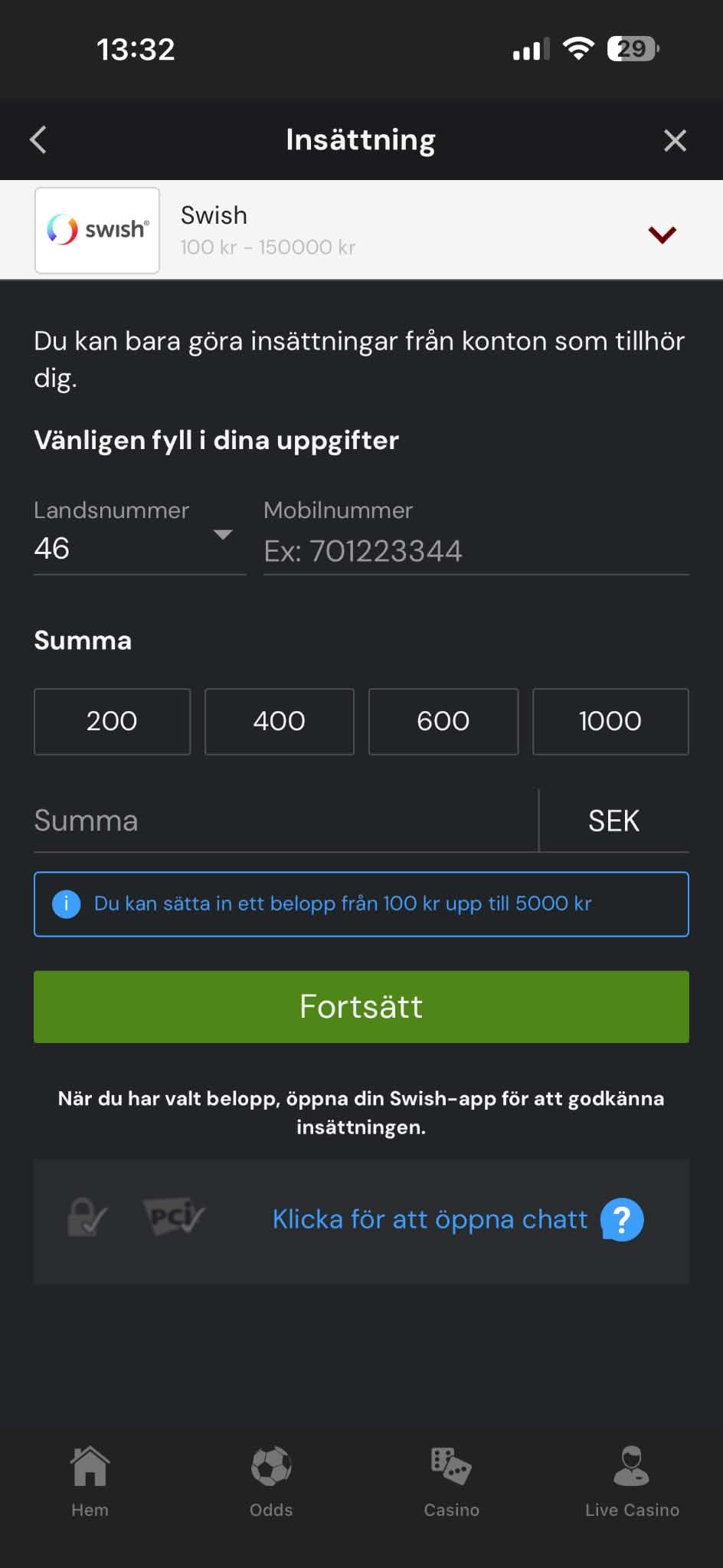 Insättning - Betsafe