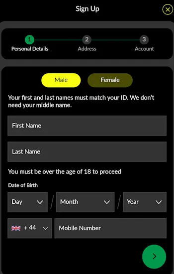 Parimatch registration 1