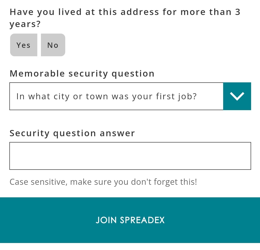 Spreadex Registration 4