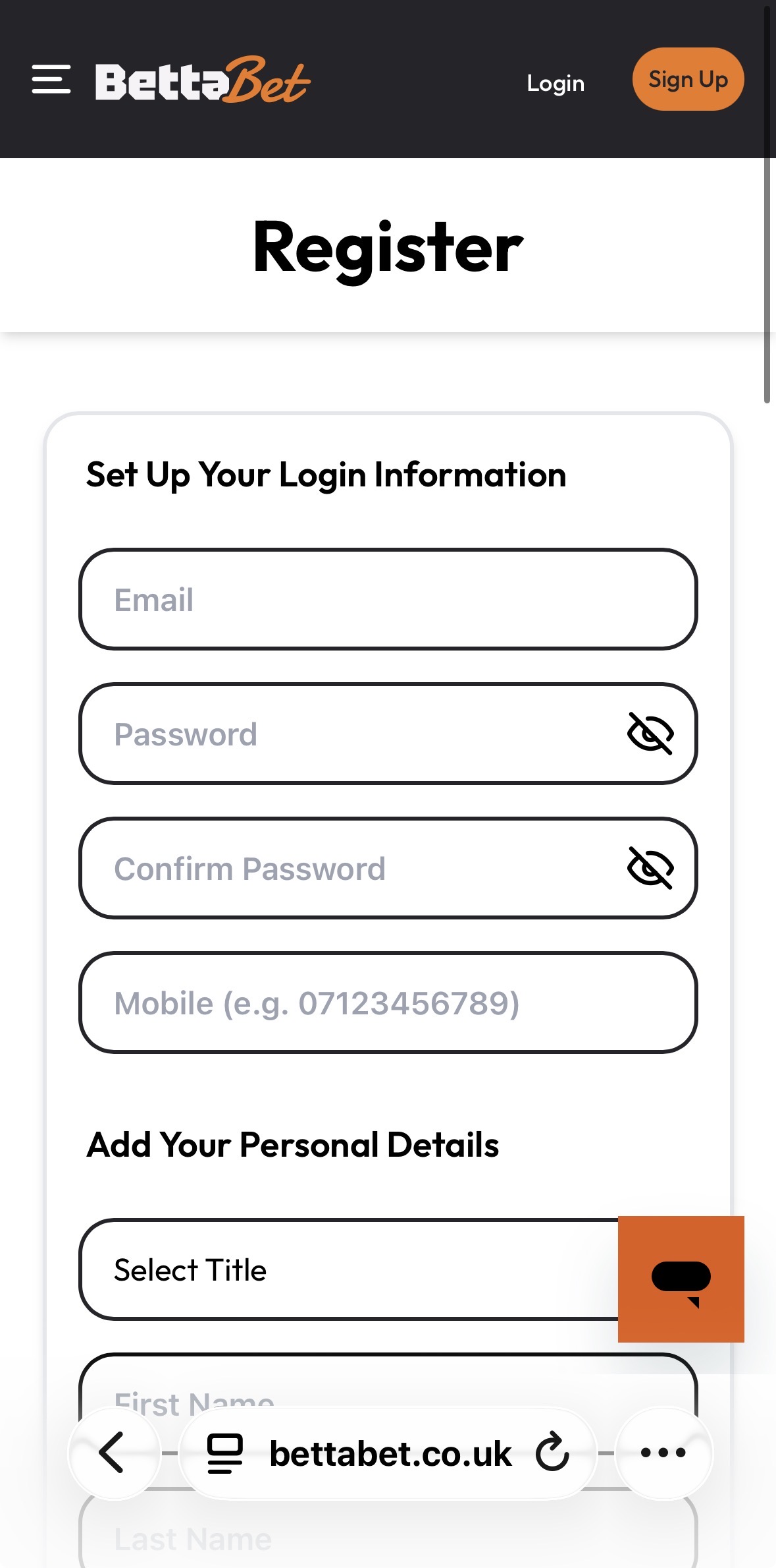 BettaBet Registration 2