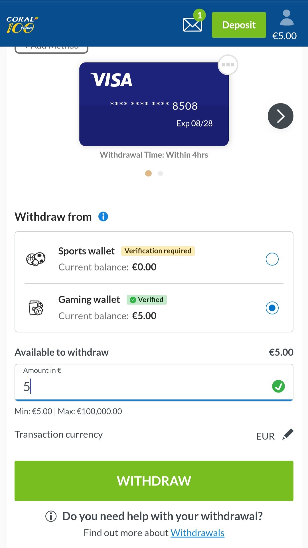 Coral withdrawal method