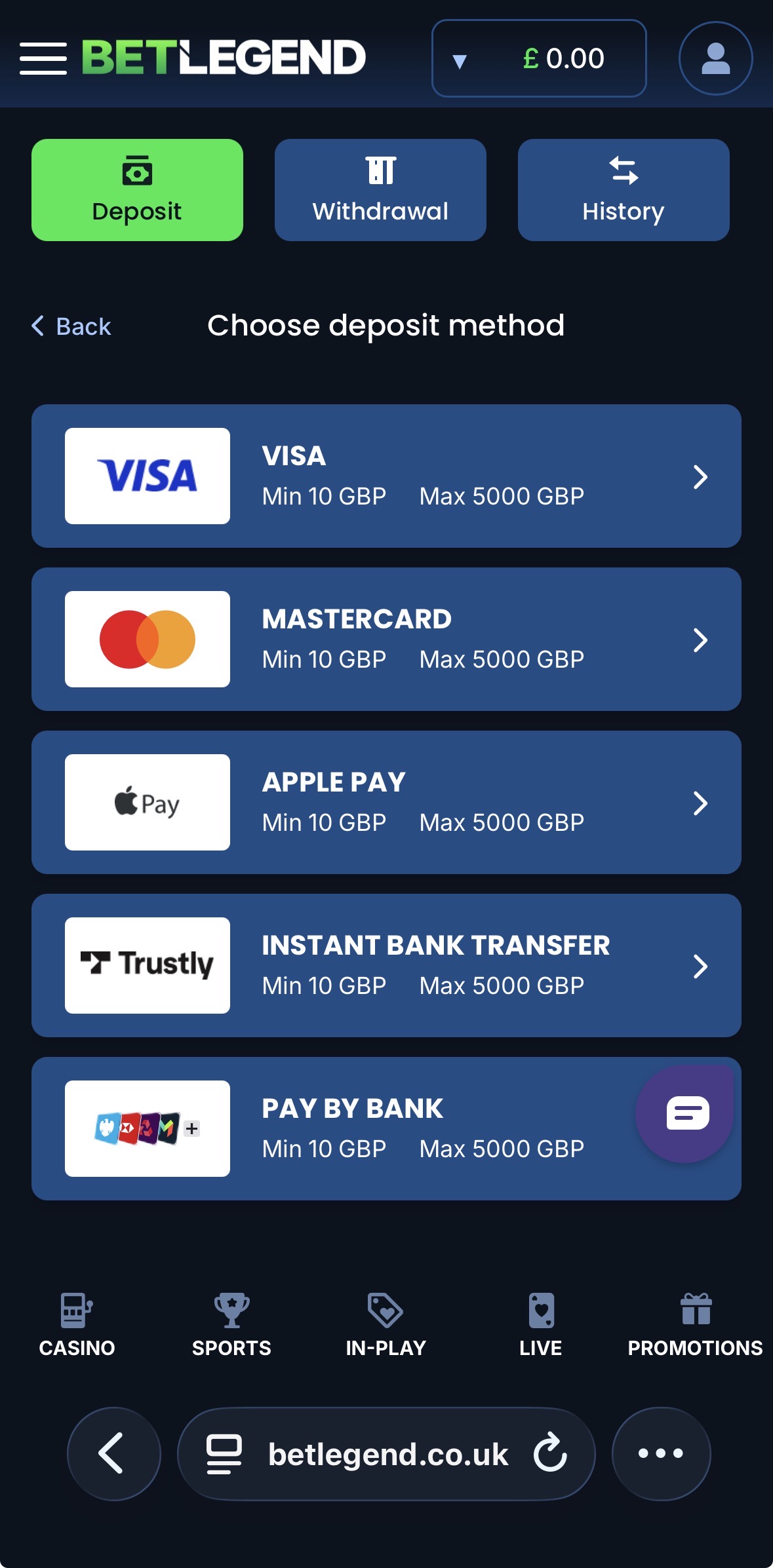 BetLegend Deposit 3