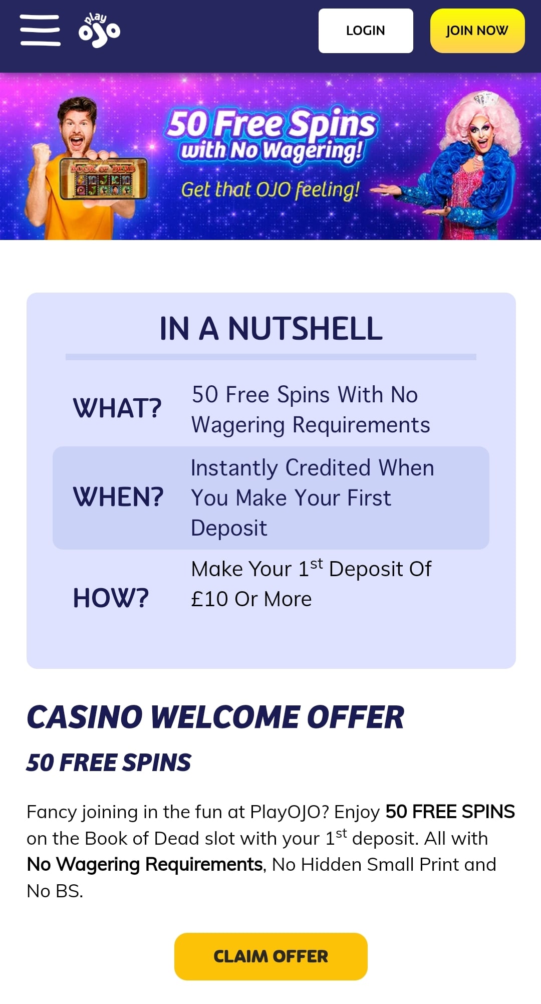 PlayOjo Welcome Offer