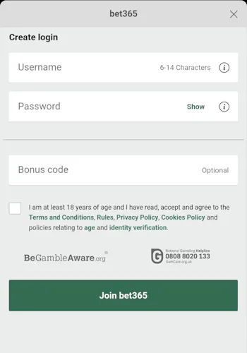 bet365 username and password app