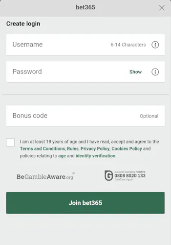 bet365 username and password app