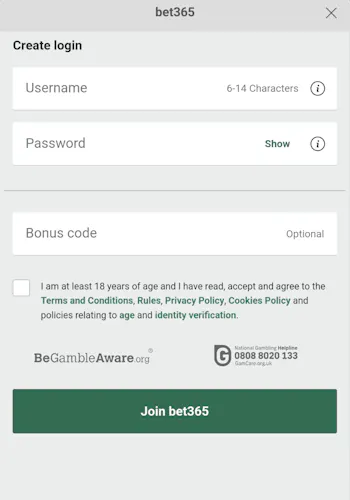 bet365 username and password app
