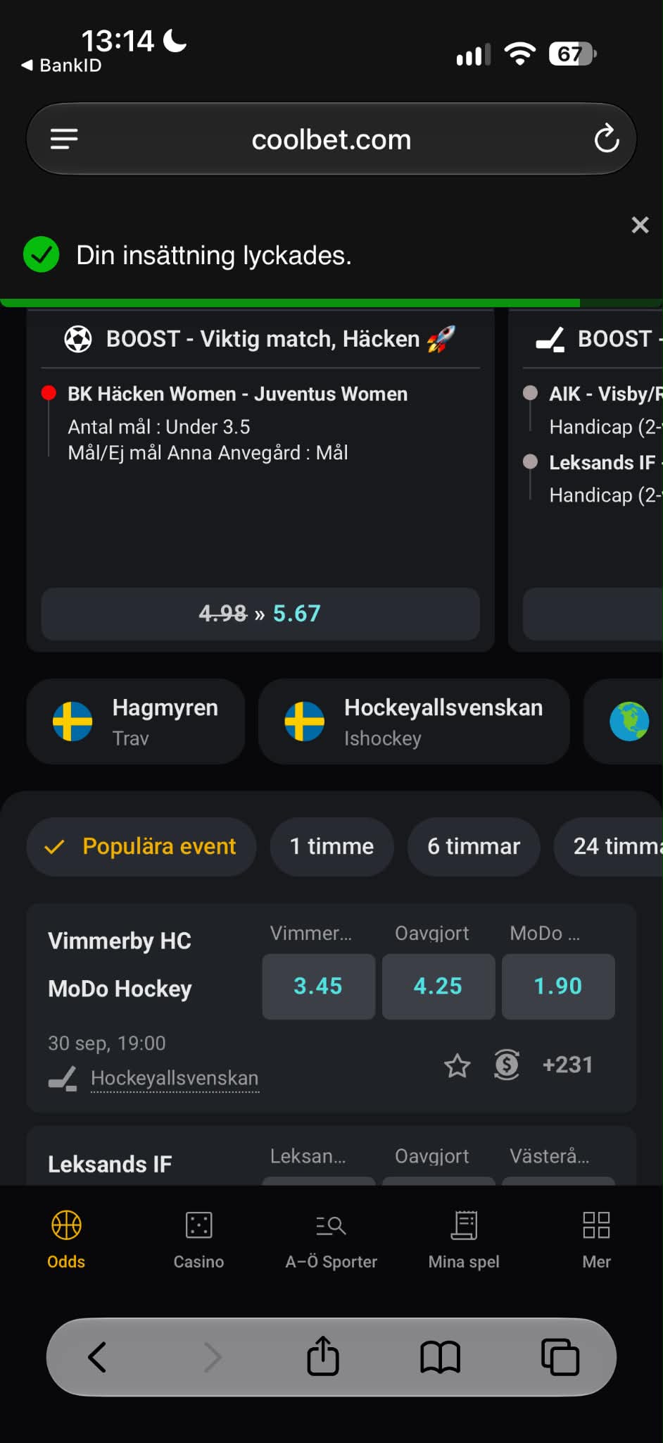 Insättning - Coolbet