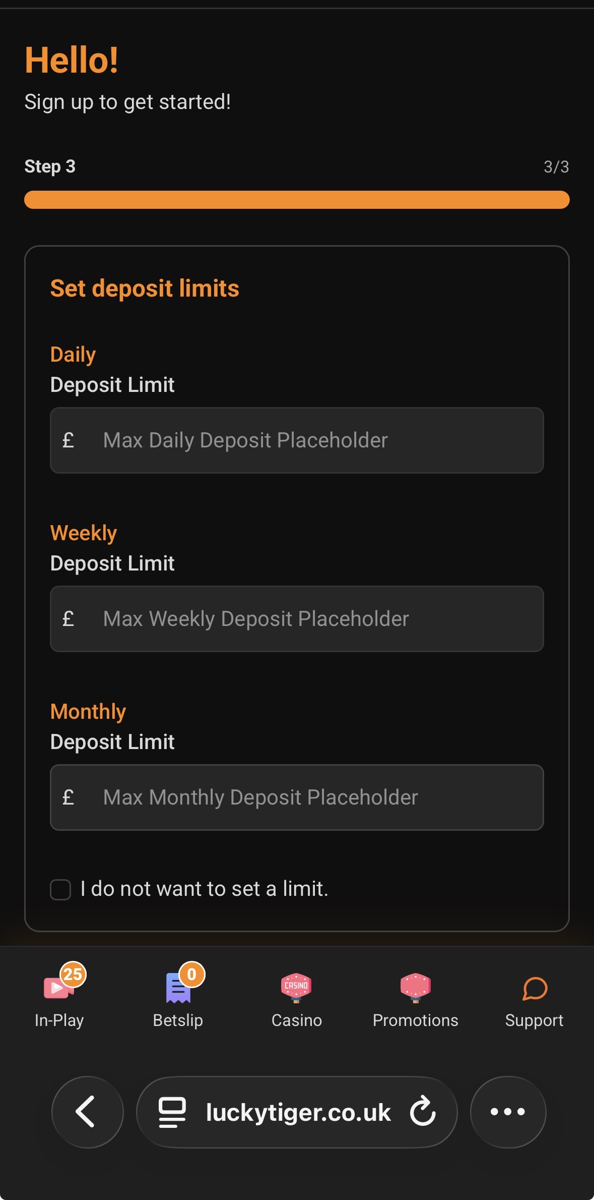 Lucky Tiger Sign Up 4