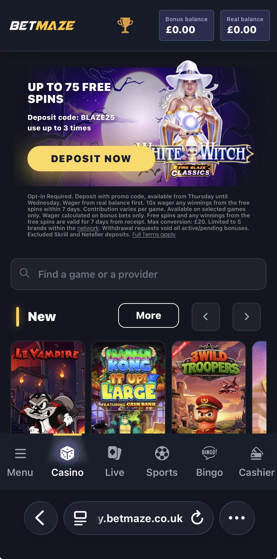 BetMaze Deposit 1