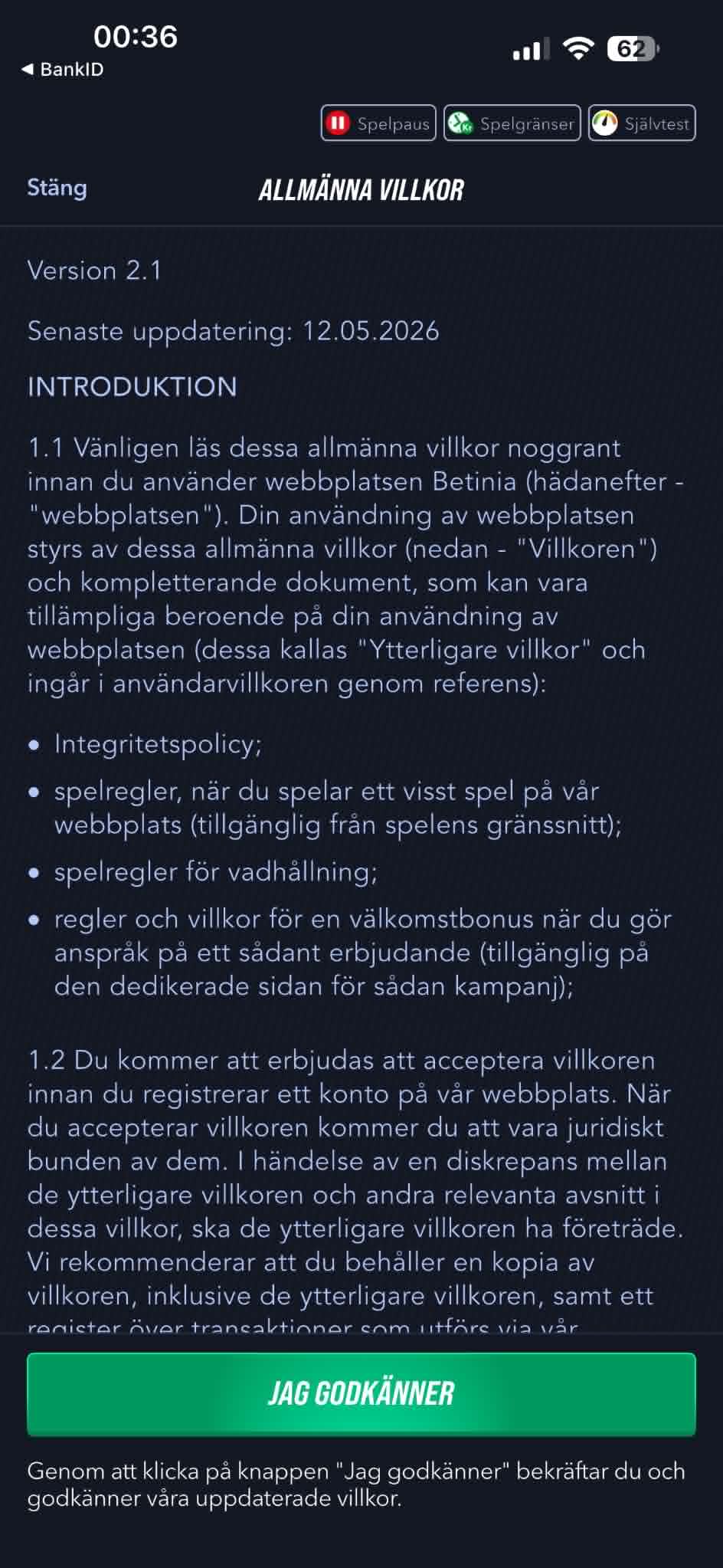 Registrering - Betinia