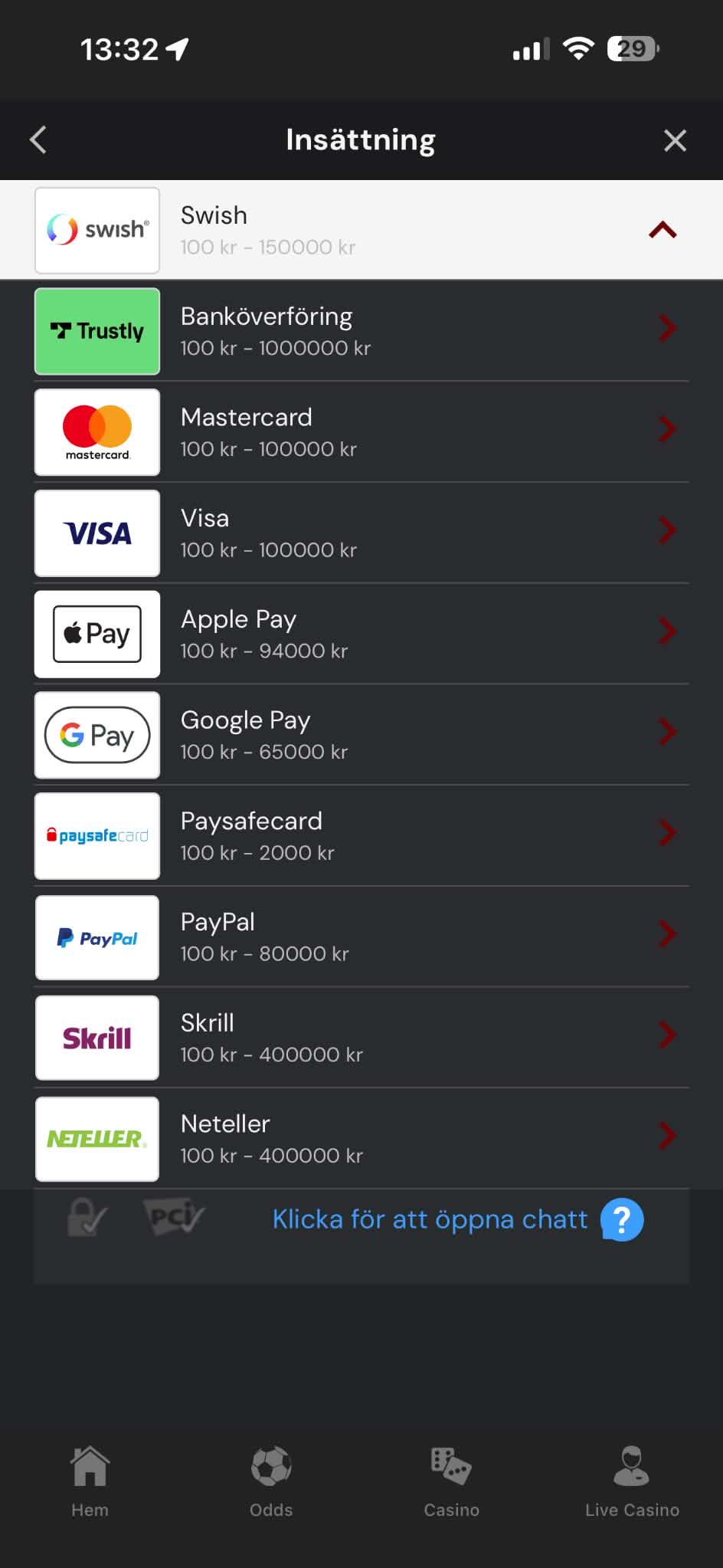 Insättning - Betsafe
