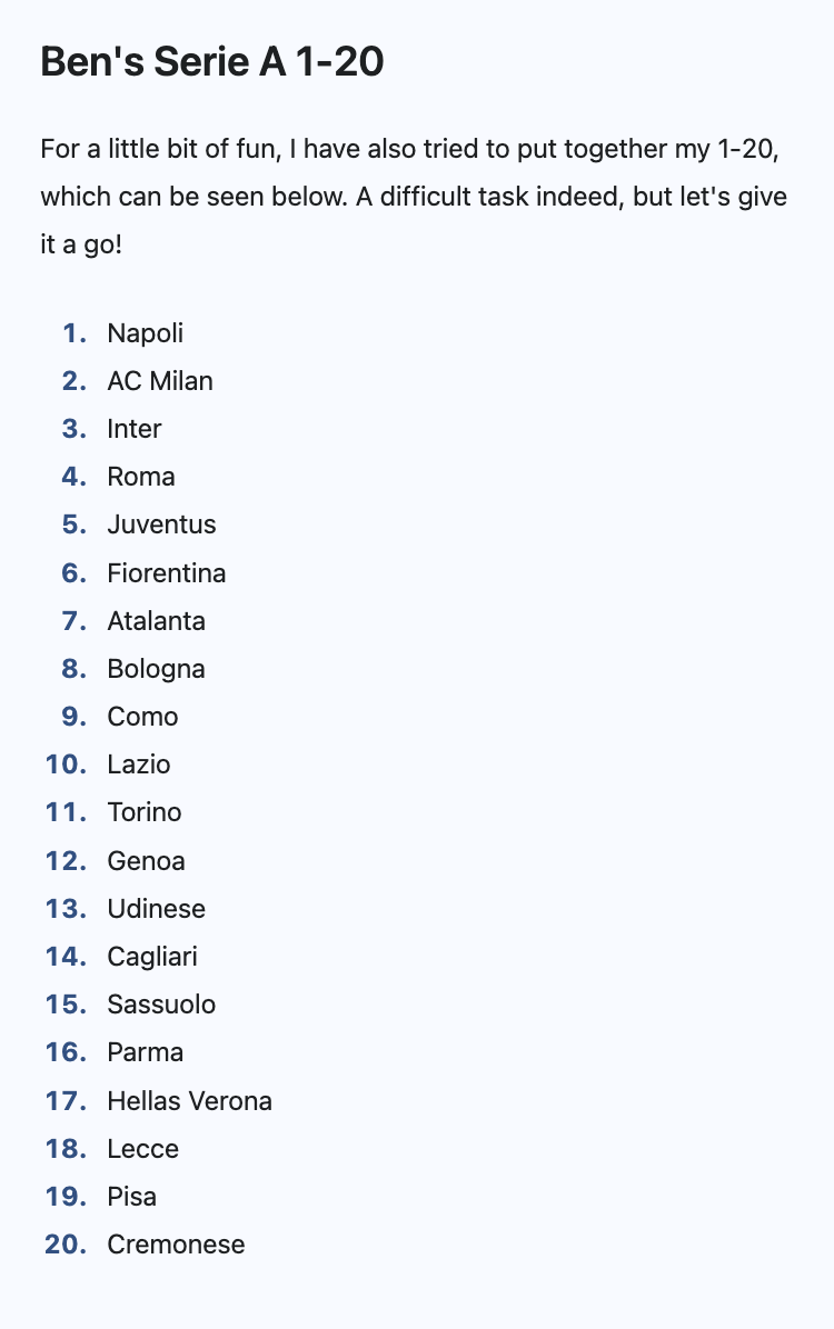 Serie A 1-20 2025/26