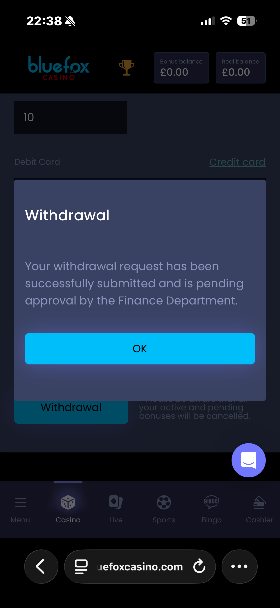 Bluefox Sports Withdraw 6