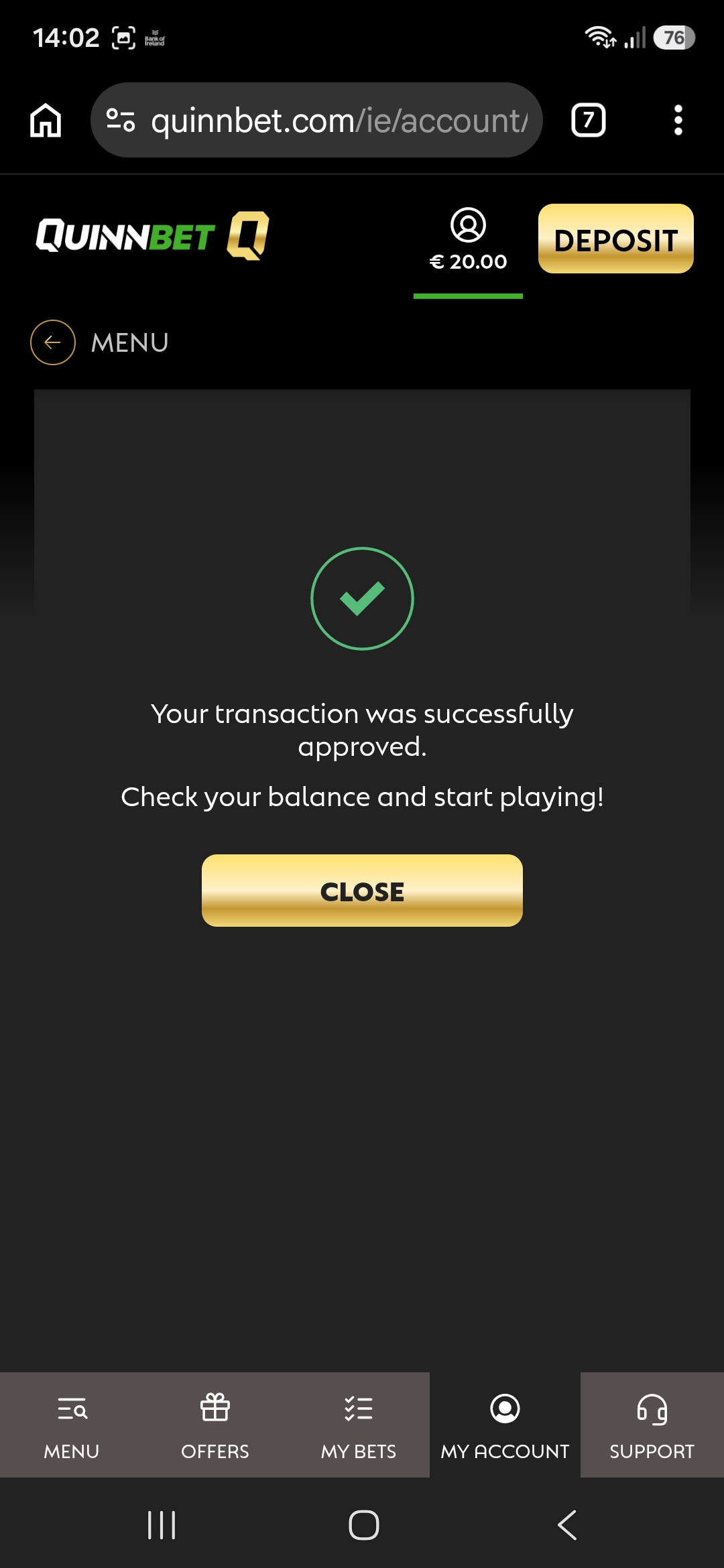 Deposit transaction approved