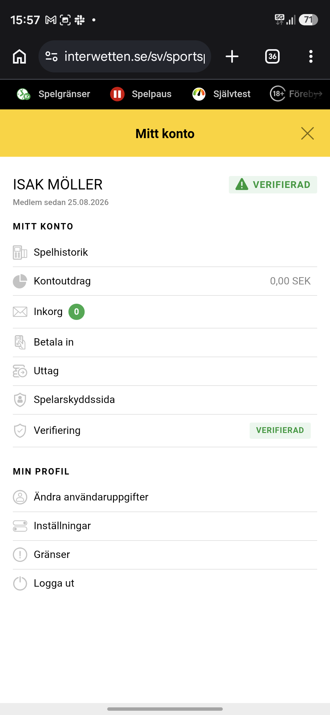 Insättning - Interwetten