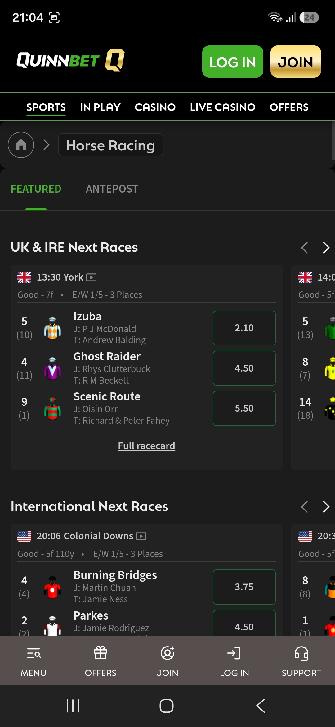 QuinnBet racing