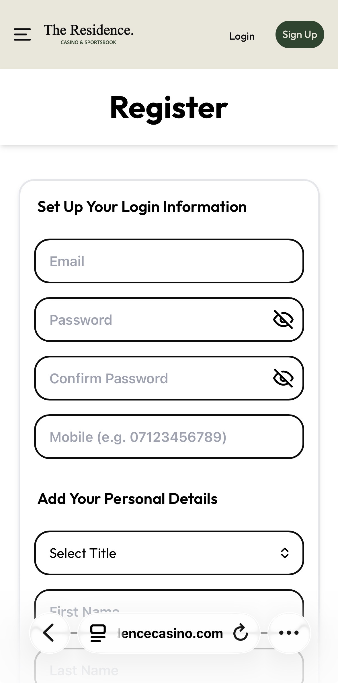 The Residence Casino & Sportsbook Sign Up 2