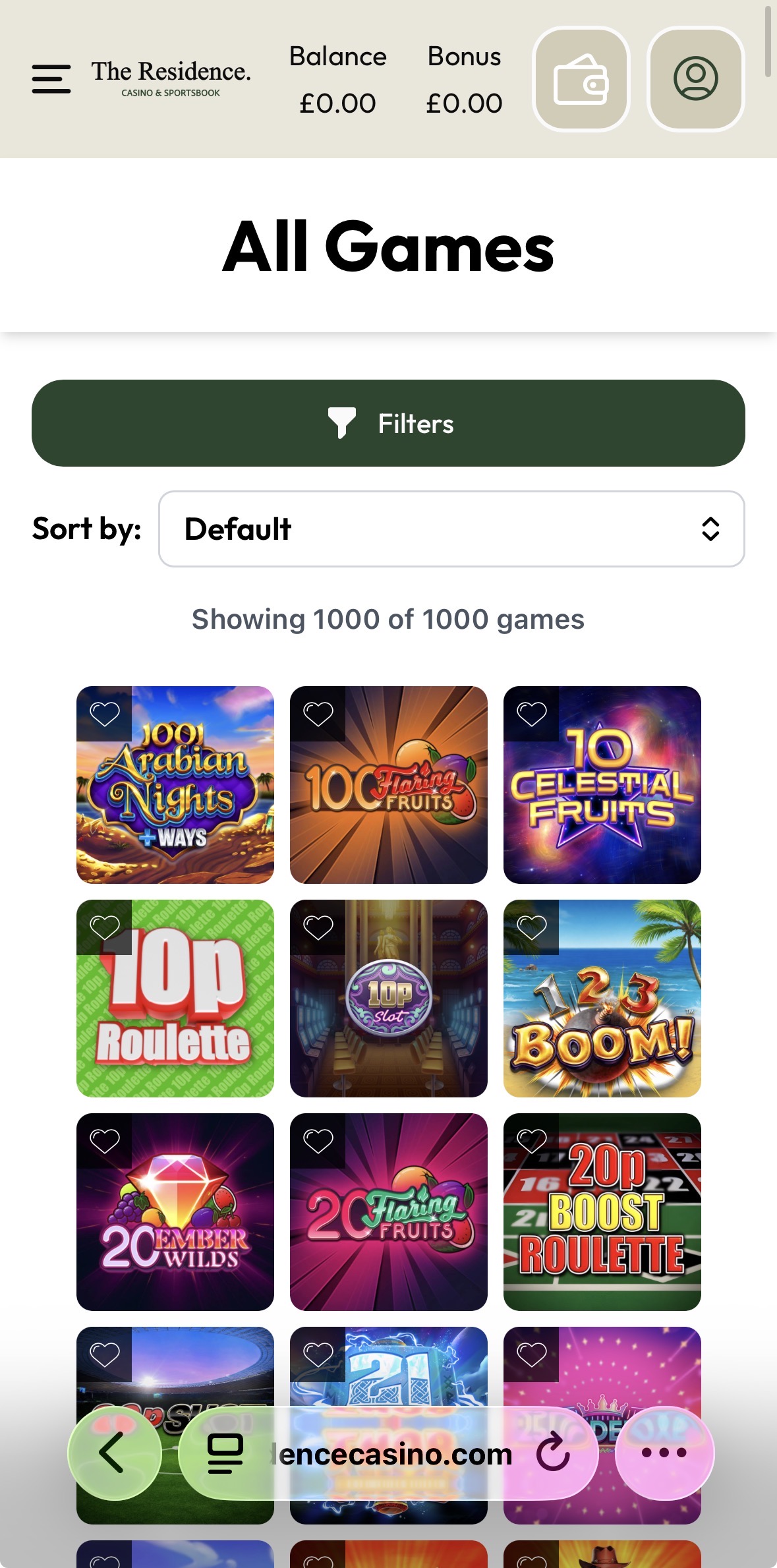The Residence Casino & Sportsbook Games