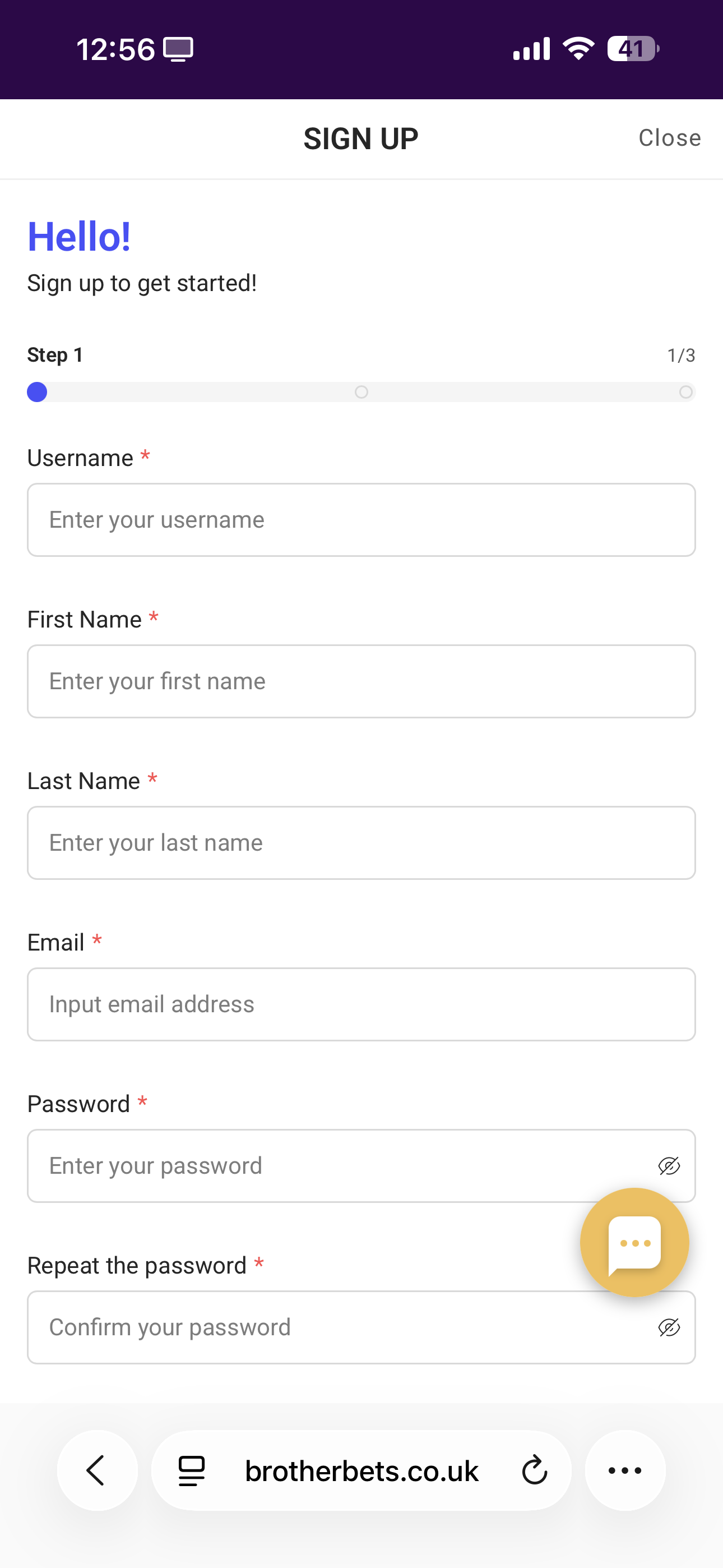 BrotherBets Sign Up 1