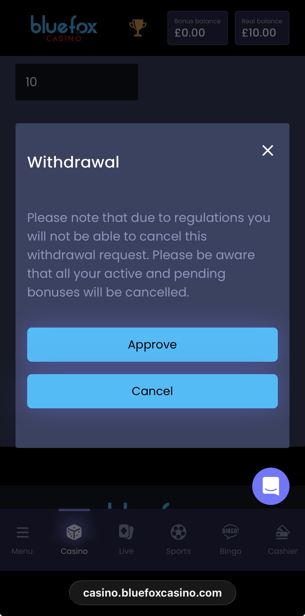 Bluefox Sports Withdraw 5