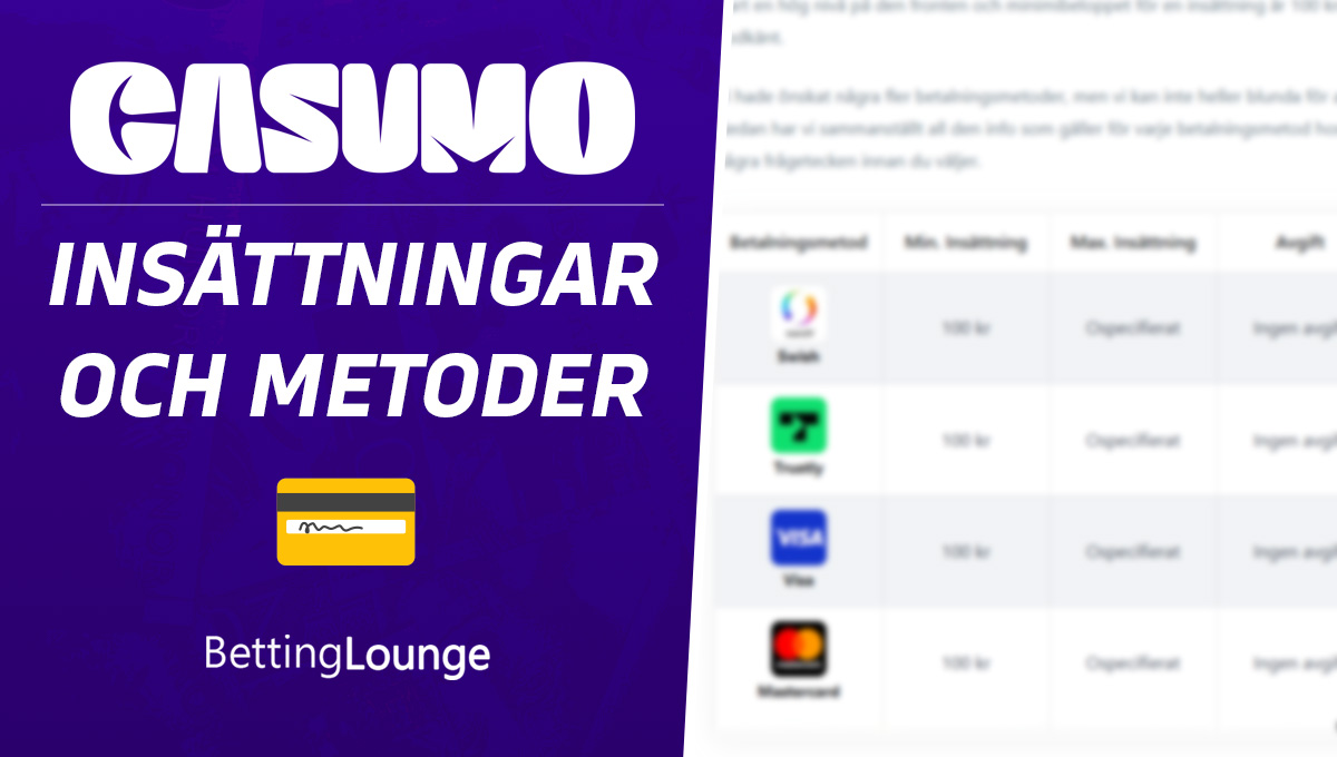Casumo insättningar Sverige