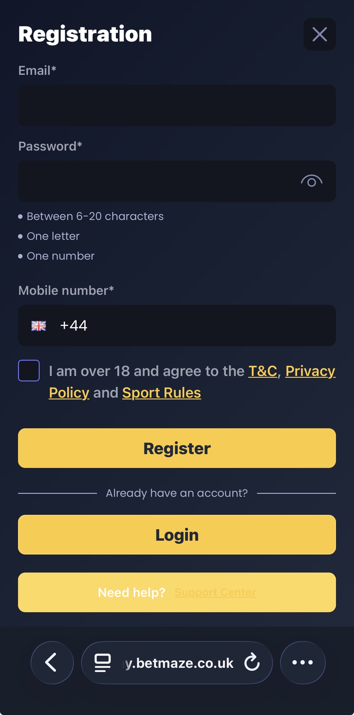 BetMaze Sign Up 2