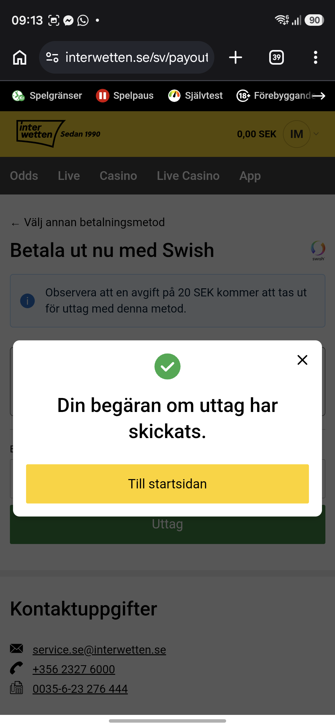 Uttag - Interwetten