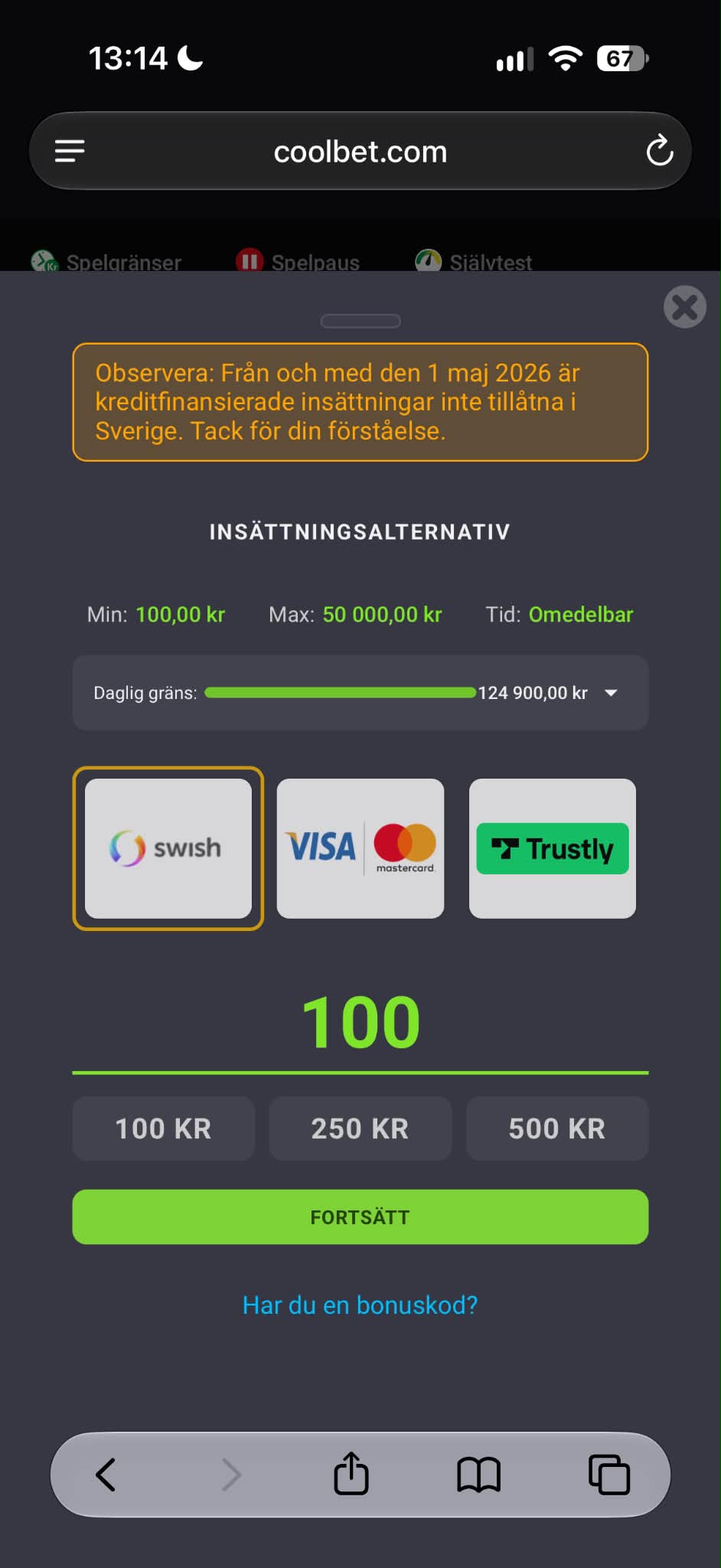 Insättning - Coolbet