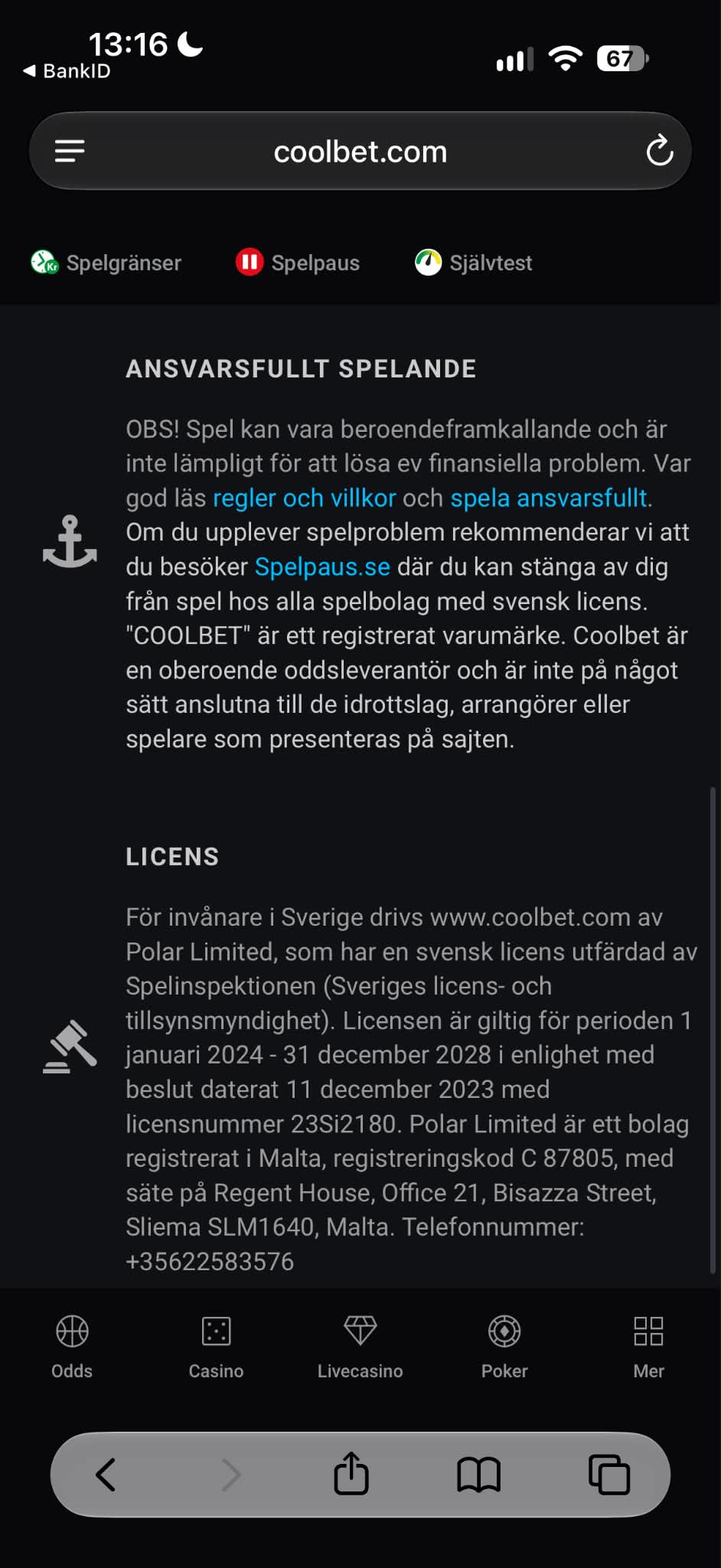 Ansvarsfullt spelande - Coolbet