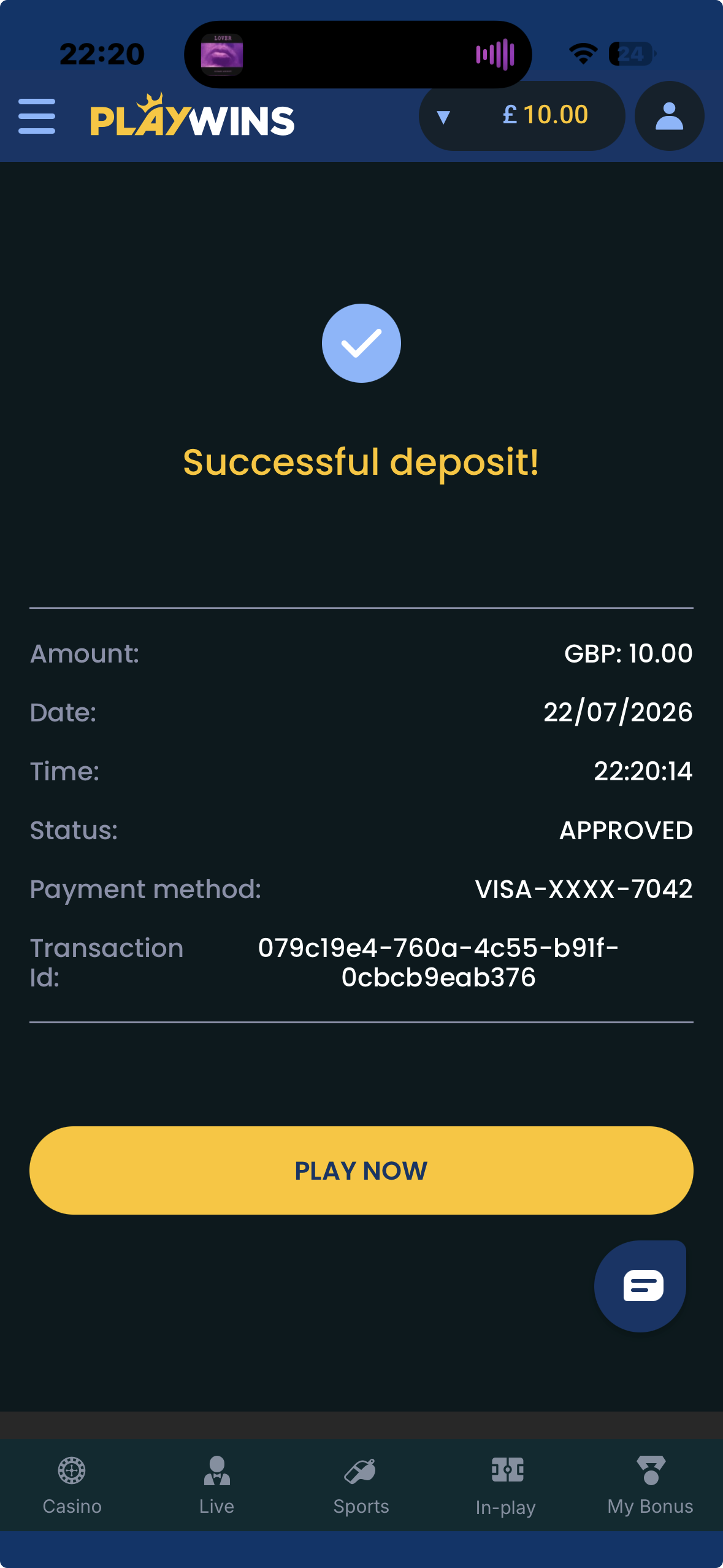 PlayWins App Deposit 5