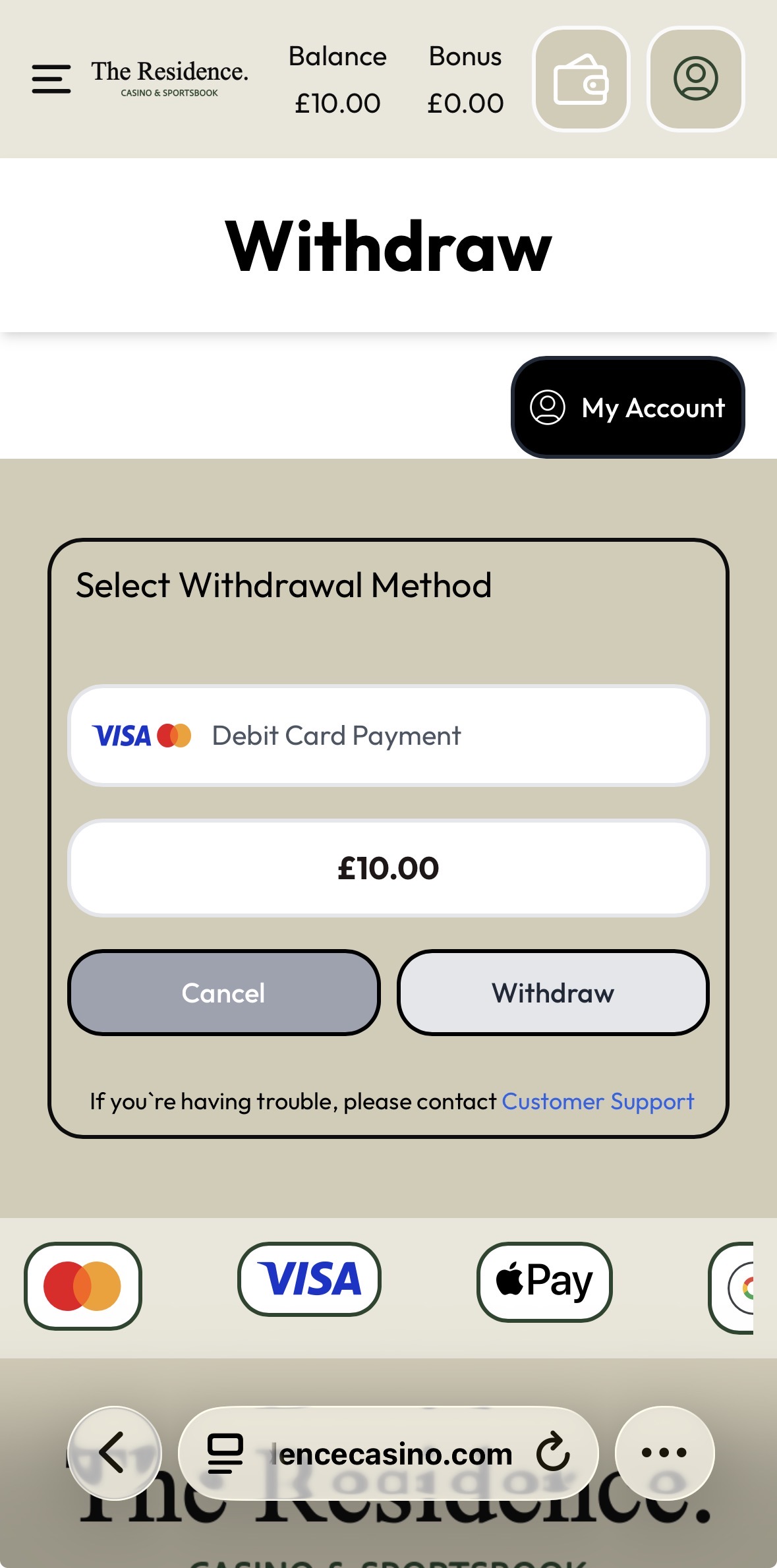 The Residence Casino & Sportsbook Withdraw 3