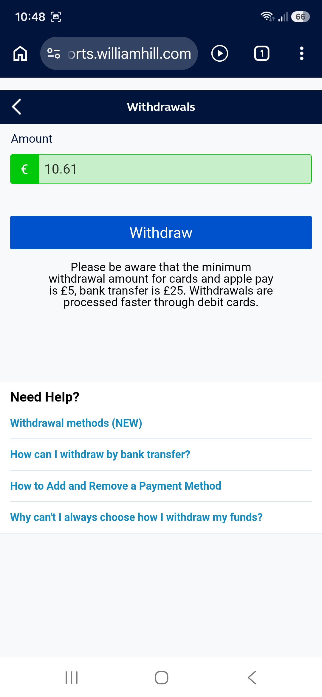 Enter withdrawal amount