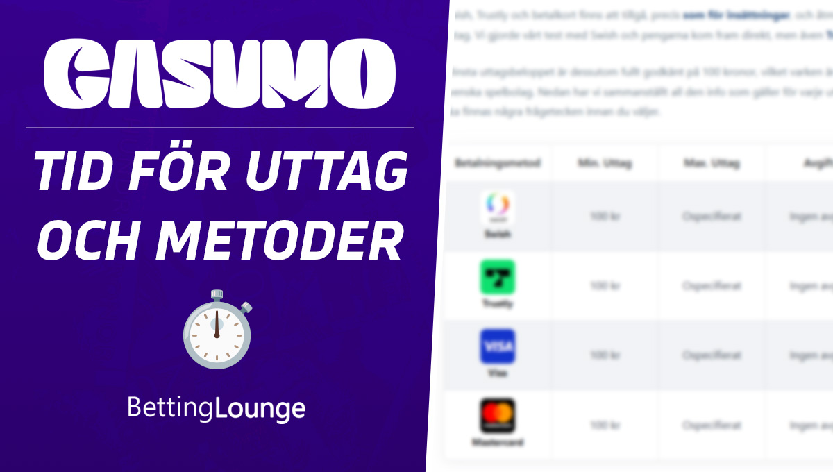 Casumo uttag Sverige