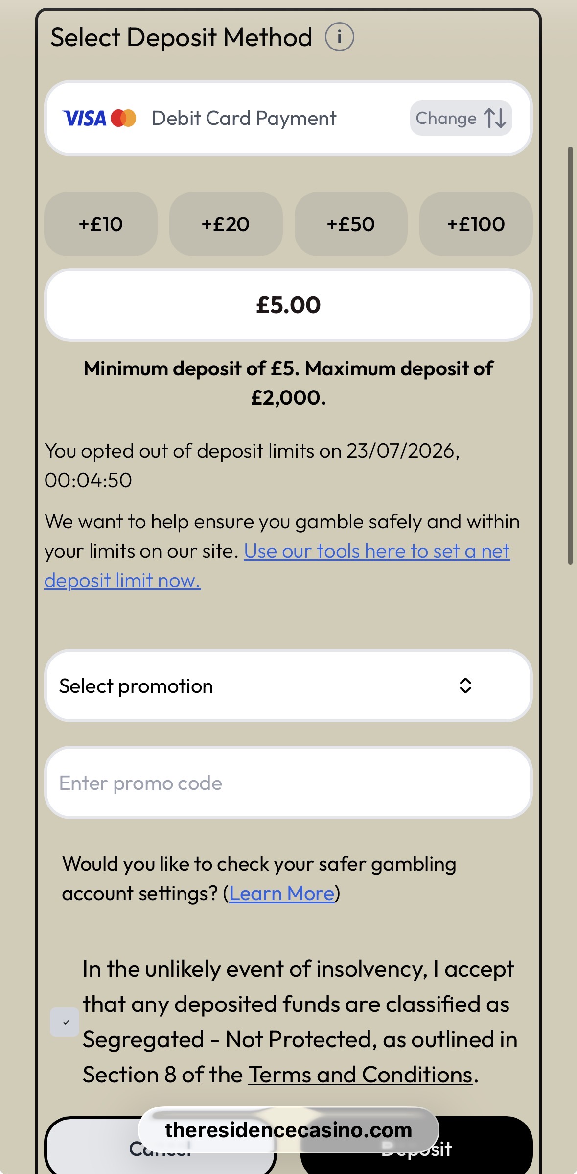 The Residence Casino & Sportsbook Deposit 2
