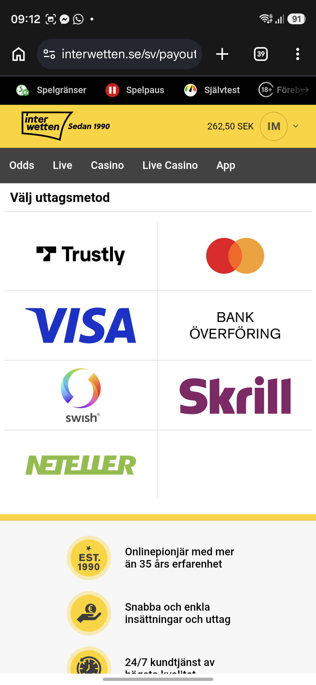 Uttag - Interwetten